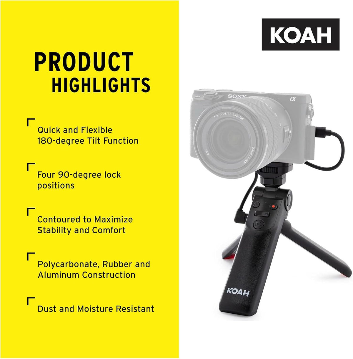 Koah RX100 Vlogging Camera Grip and Tripod for Content Creators - Compatible with Sony mirrorless Alpha Series, DSC-RX