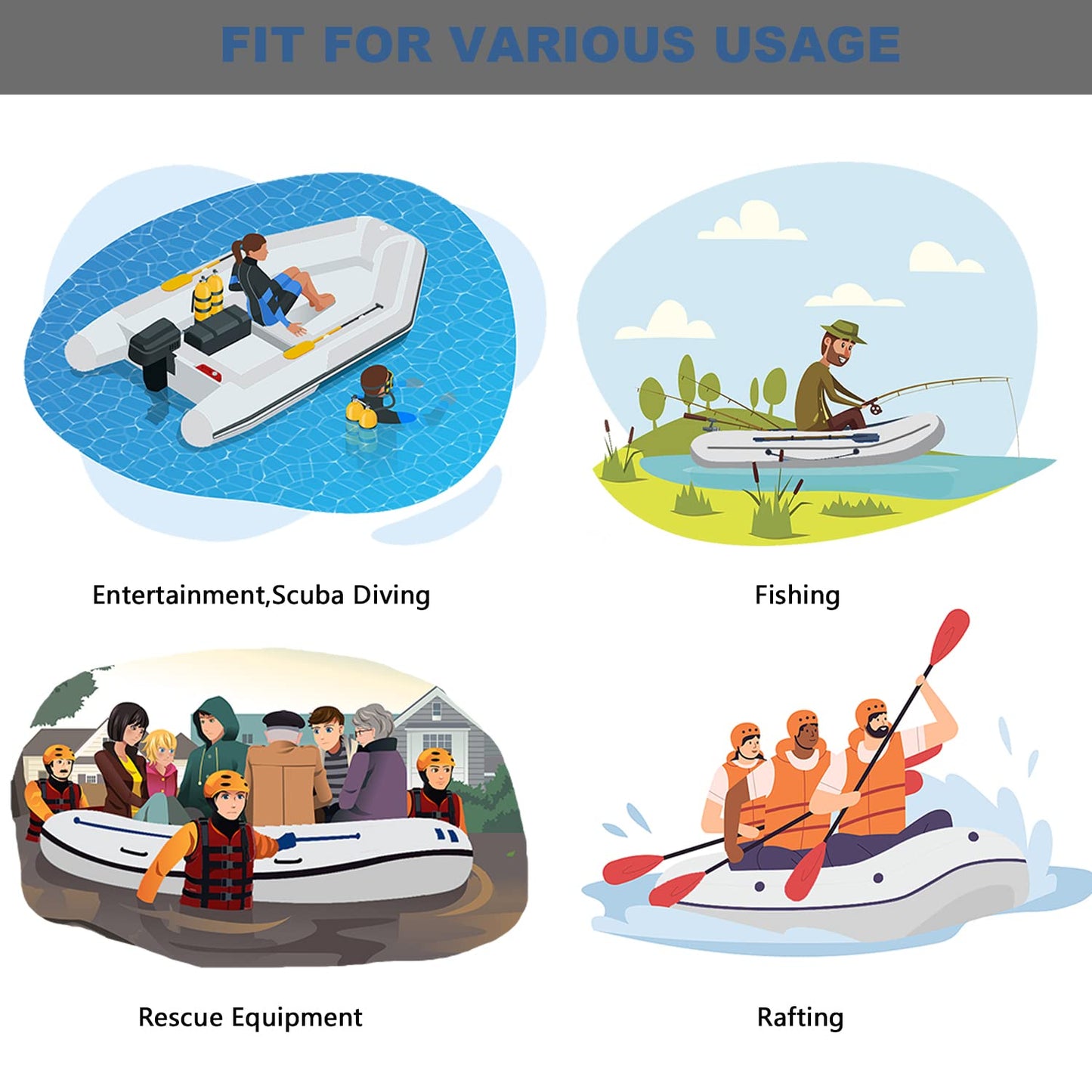 10FT Inflatable Boat,2-3Person Portable raft,2 Aluminum seat Board and 5 Aluminum Floor,3 Independent air Tubes,14 inch Large Float.No disassembly Required, Ultra Portable Design (7.5FT)