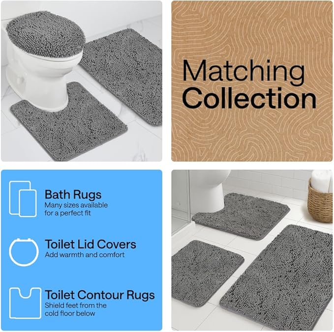 GORILLA GRIP Bath Rug Mat, Thick Soft Absorbent Chenille, Quick Dry Microfiber Mats, Rubber Backing Washable Shower Floor Rugs, US Designed Bathroom Bathmat Home Decor Accessories, 24x17, Grey
