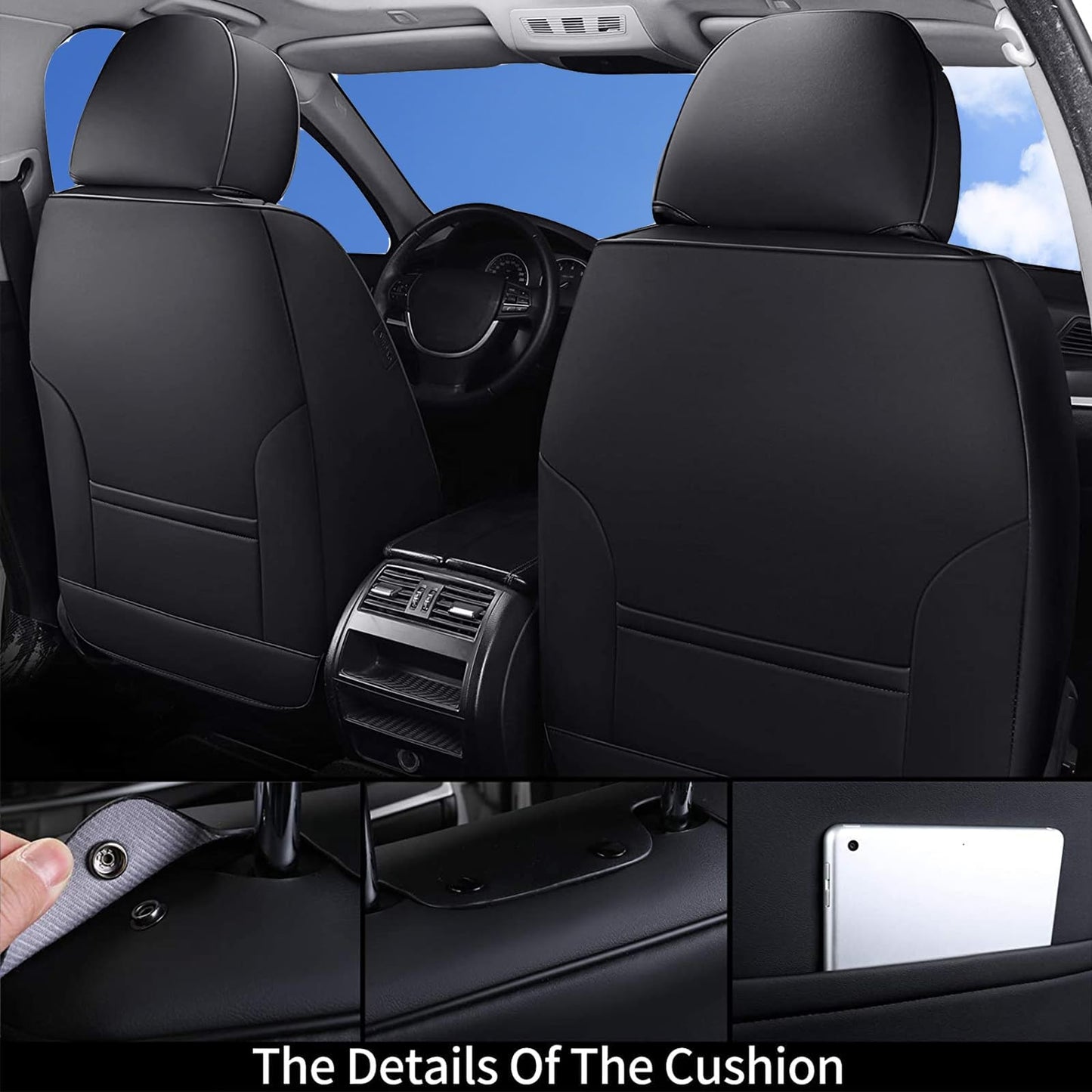 Coverado Seat Covers, Car Seat Covers Front Seats, Car Seat Cover, Car Seat Protector Waterproof, Car Seat Cushion Nappa Leather, Black Seat Covers Carseat Cover Universal Fit for Most Cars
