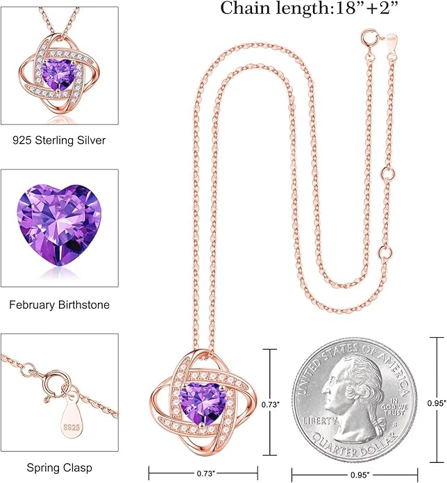 Iefil 925 Sterling Silver Love Knot Birthstone Necklace, Natural or Created Gemstone, Anniversary Birthday Gifts for Women, Jewelry Gifts for Wife Mom Girlfriend