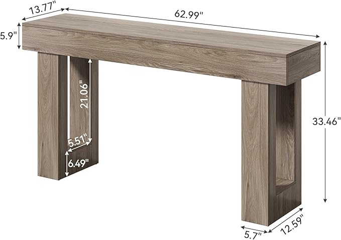 LITTLE TREE 63-Inch Long Console Tables for Entryway, Large Sofa Table Behind Couch, Grey Wooden Entry Foyer Hallway Table, Industrial Console Sofa Tables for Living Room