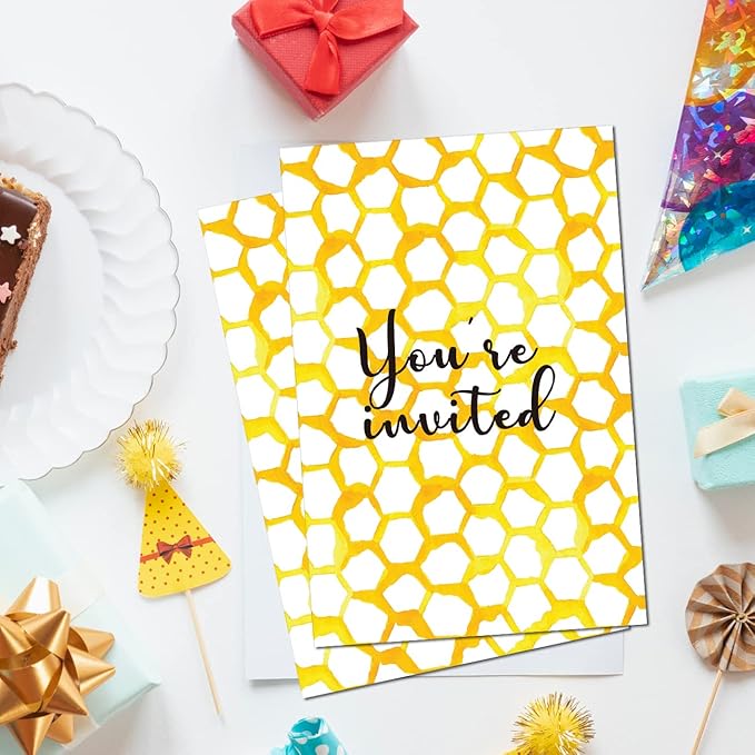 Soiceu Cute Bee-Day Bee 1st Birthday Invitations with Envelopes Set of 20 Watercolors Beehive Bee 1 Year Old First Birthday Party Invites