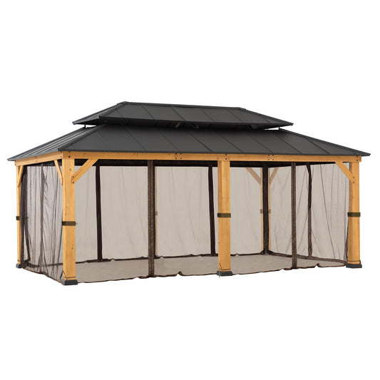 Sunjoy Replacement Mosquito Netting Panels,Waterproof 6- Panels Screen Walls for 12 x 20 ft Outdoor Gazebo, Patio & Backyard Protection, Brown