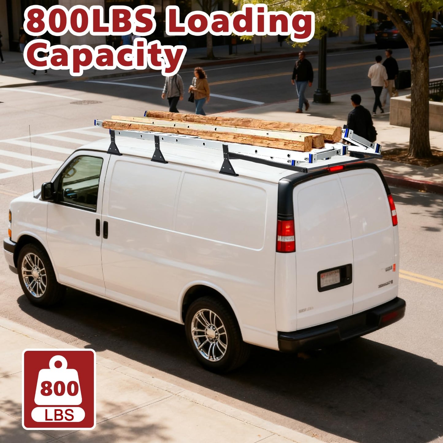 hightall Universal Van Ladder Rack with Roller,Adjustable Length 57-70" with Cargo Stoppers for Van with Rain Gutter,Compatible with Chevy Express 1500 2500 3500 Ford Econoline GMC Savana