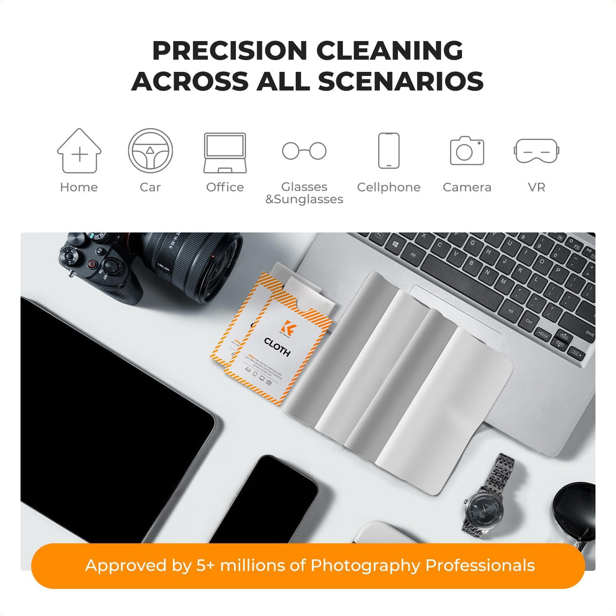6 Pack Headset, K&F CONCEPT Lens Cleaning Cloth | Microfiber Cleaning Cloth | Glasses Cleaning Cloths | Eyeglass Lens