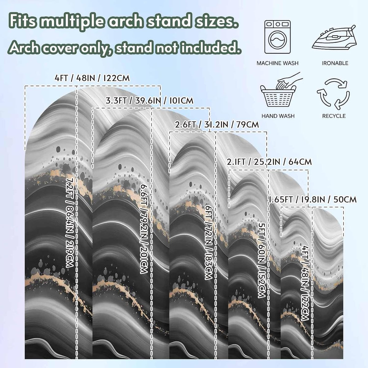 Jnbasdffb 7.2 Marble Wedding Arch Cover,Stretchy Spandex Arch Backdrop Stand Covers FT,Black Grey Oil Painting Gradient