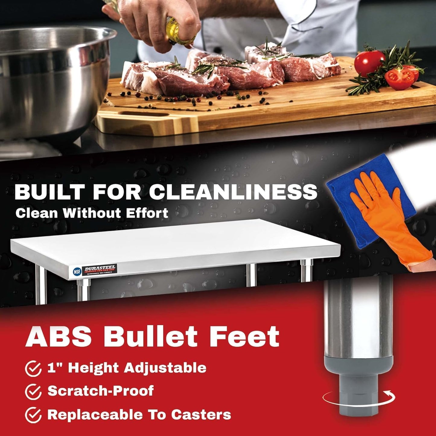 DuraSteel 30x60 Stainless Steel Work Table - NSF Commercial Prep Metal Table - Outdoor Pizza Oven Stand w/Under Shelf - Kitchen Island Laundry Utility Garage Microwave Stand Large Rolling Storage Cart