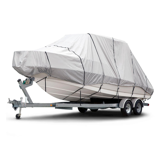 Budge Hard Top T-Top Boat Cover, Fits Boats 24-26ft with Beam up to 106", 600 Denier UV & Water Resistant Polyester, Gray