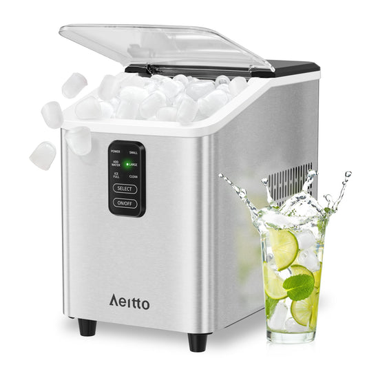 Aeitto Ice Maker Countertop 26lbs/24H, 8 Ice Cubes 2 Sizes of Bullet Ice Ice Machine Ready in 6 Mins, Portable Ice Makers with Basket & Scoop, Auto Self-Cleaning for Home/Kitchen/Office Stainless