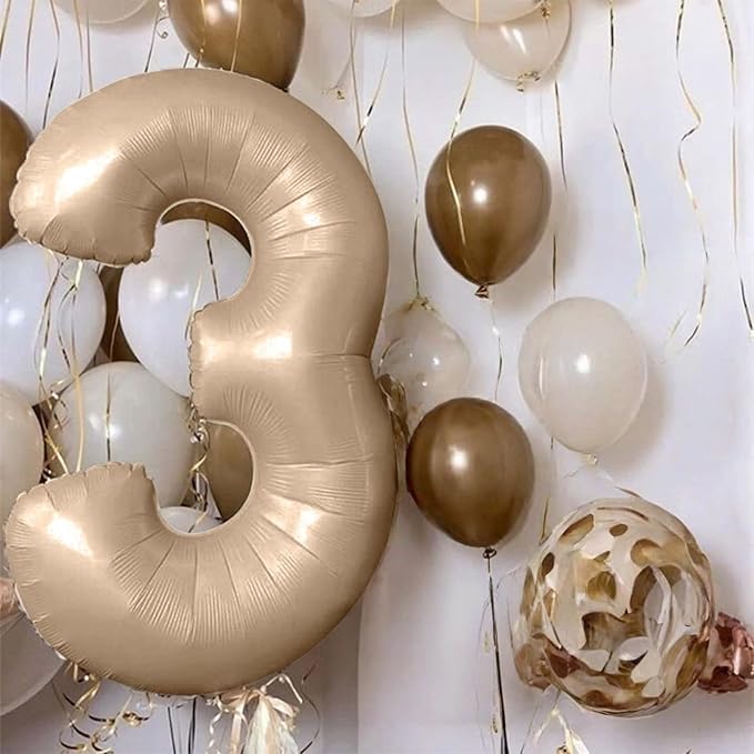 Nude Balloon Number 4, 40 Inch Large Self Inflating Brown Foil Number Balloons 0-9, Giant Apricot 4 Digital Helium Balloon for 4th 14th Girls Boys 40th Women Men Birthday Party Celebration Decorations