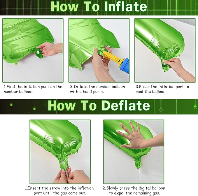 Green Number Balloons, 40inch Large Number 6 Foil Mylar Helium Balloons for Girls Women, Self Inflating Number Balloons 0-9 for Men Boys 6th 16th 60th Birthday Anniversary Party Celebration Decoration