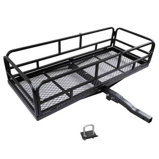 fouwick 60" x 24" x 13" Hitch Cargo Carrier, 600 Lbs Heavy Duty Folding Luggage Rack for SUV & Truck, Steel Mesh Cargo Carrier Hitch Mount Fits 2" Receiver, Powder Coated Vehicle Cargo Basket