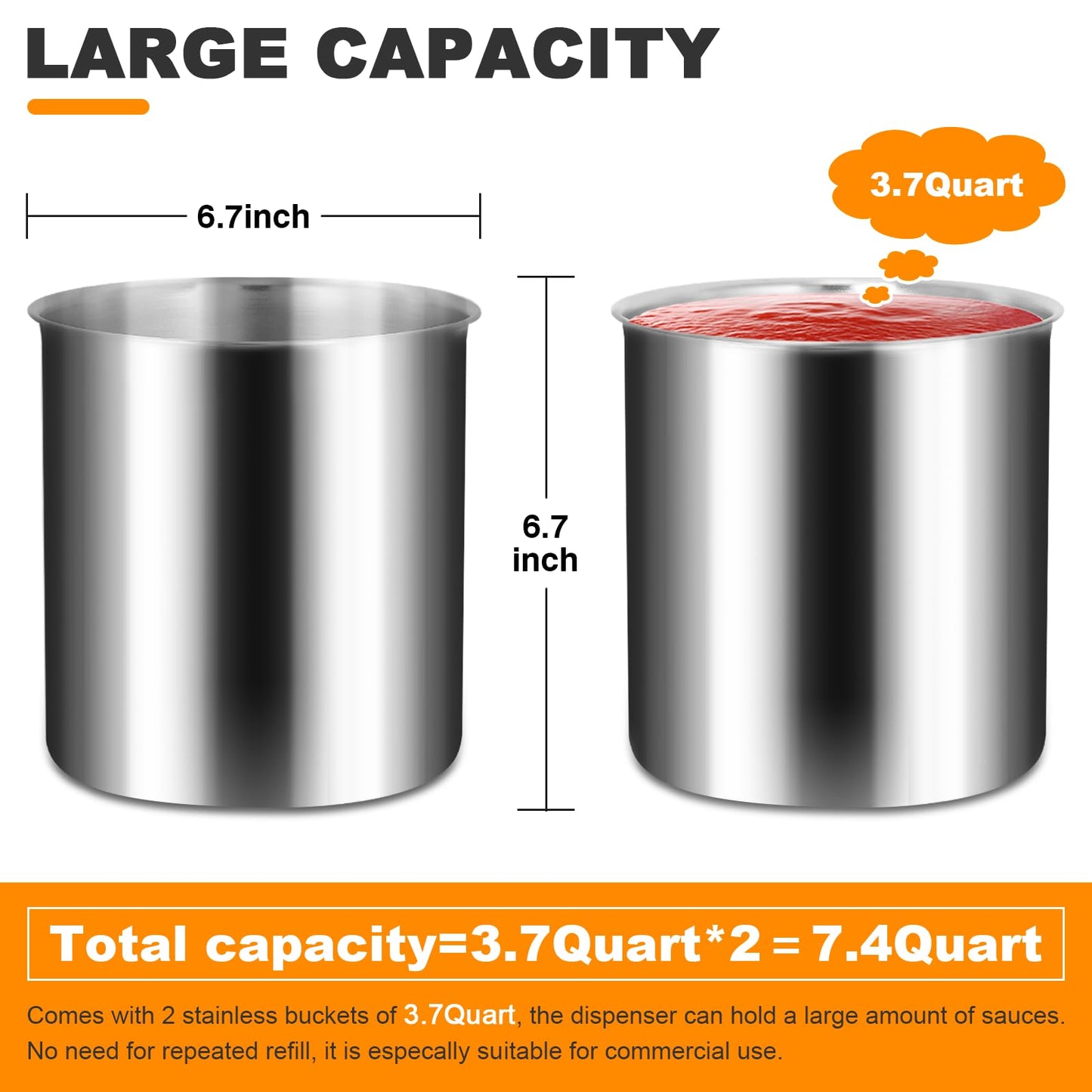 Saladulce Commercial Sauce Dispenser Pump Stainless Steel Condiment Pump Station 7.4Quart Pump Dispenser Container for Ketchup Dressing Syrup Jam BBQ Sauce