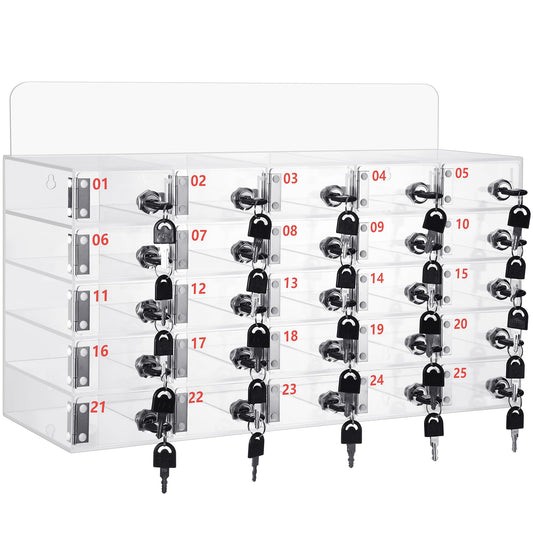 Threan 25 Slot Cell Phone Storage Box, Clear Cell Phone Storage Cabinet Wall Mounted, Including Door Locks and Keys for Office School Factory Classroom Students Staff