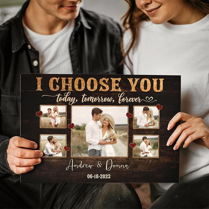 Dem Canvas Personalized Canvas Prints, Custom Photo And Name, I Choose You Forever, Wedding Gifts For Couple Anniversary Valentines Canvas (12x08)