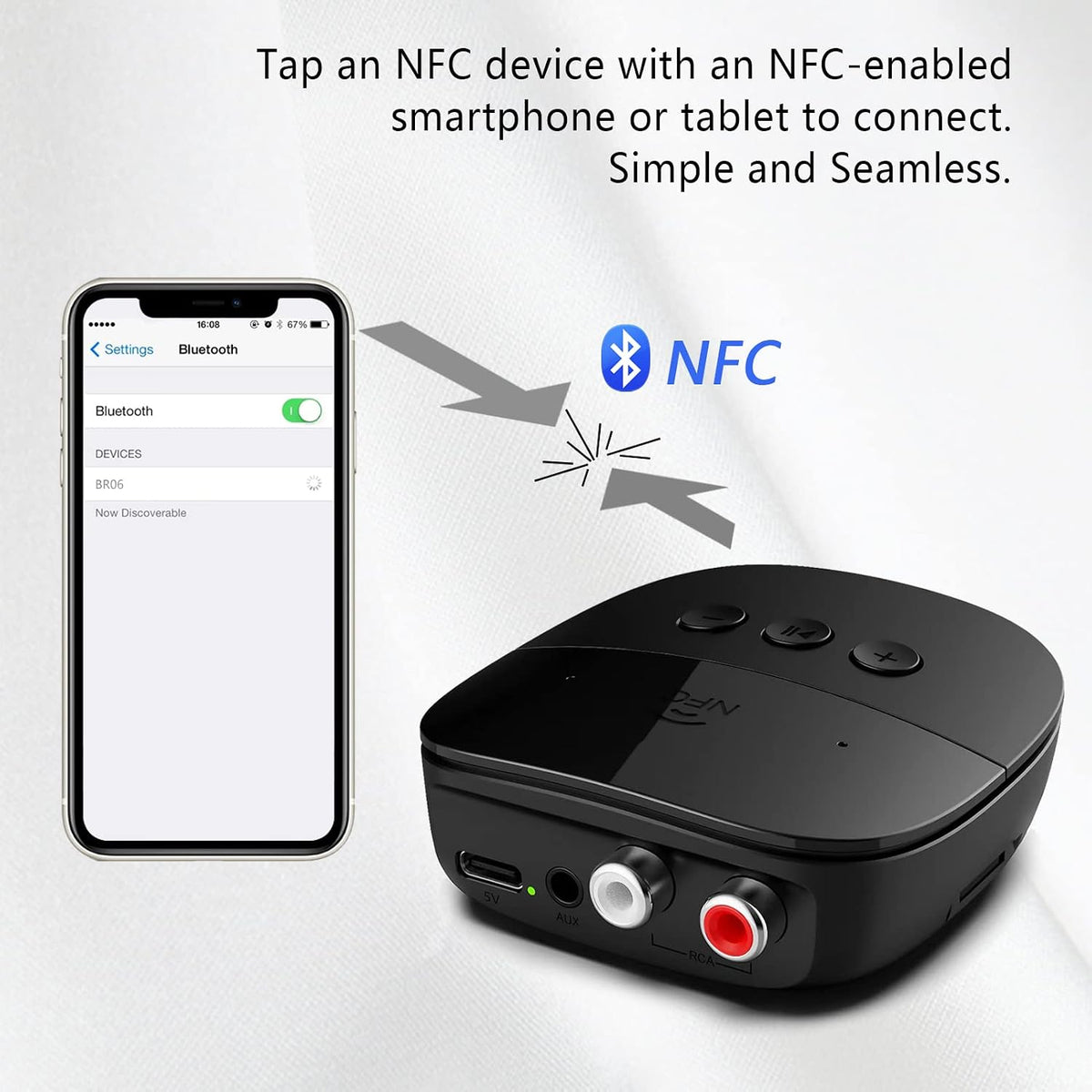 eppfun 5.2 3.5mm x2PCS Bluetooth Receiver,Bluetooth Audio Adapter with NFC, USB, TF Card Slot, AUX/RCA for Home Music
