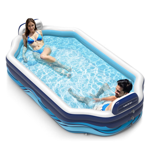 VISTOP Inflatable Pool for Kids & Adults | Oversized Thickened Large Swimming Pool with Seats and Backrests Family Summer Blow Up Water Pools - BPA-Free Backyard Water Park, Garden SPA Tub 120 inch