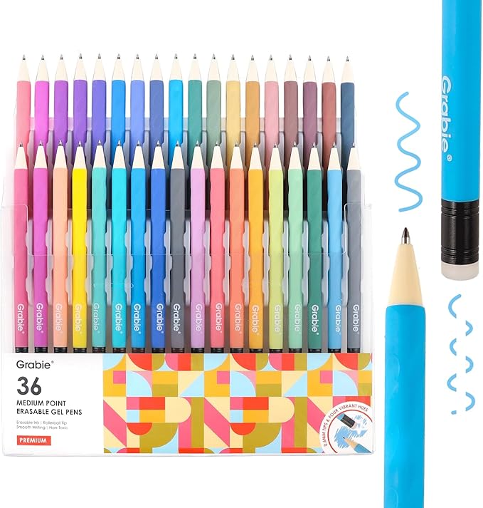 Grabie Erasable Gel Pens, Medium Point 0.7 mm Erasable Pens, Make Mistakes Disappear for Drawing Writing Planner, Pack of 36 Assorted Colors