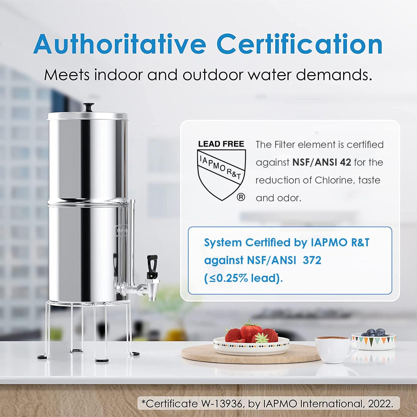 Waterdrop Gravity-fed Water Filter System, NSF/ANSI 42&372 Standard, 2.25G Stainless-Steel System with 4 Filters & Alkaline Water Filter