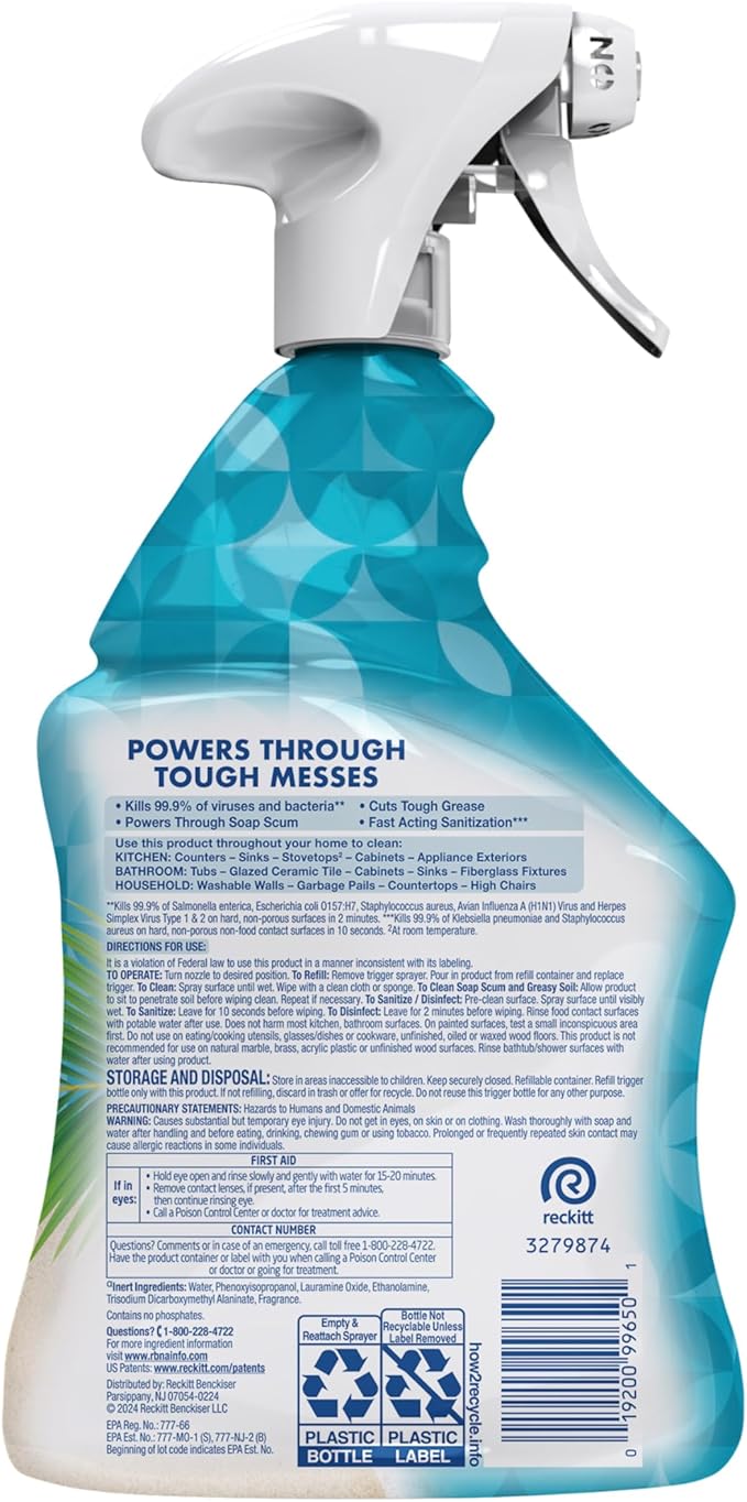 Lysol All Purpose Cleaner Spray, Multi-Purpose Disinfecting Spray, Kitchen & Bathroom Cleaner, Coconut & Sea Minerals Scent, 32 Fl Oz