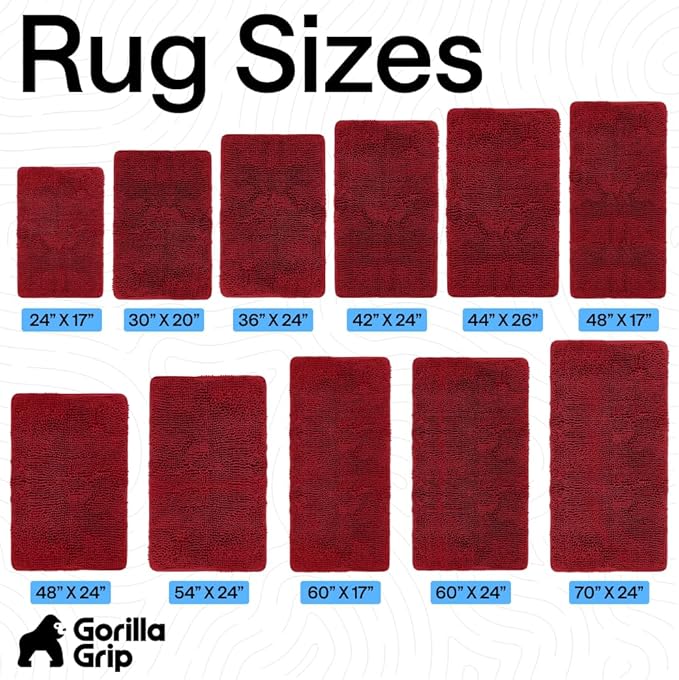 GORILLA GRIP Bath Rug Mat 44x26, Thick Soft Absorbent Chenille, Quick Dry Microfiber Mats, Rubber Backing Washable Shower Floor Rugs, Bathmat Runner, US Designed Bathroom Home Decor Accessories Red