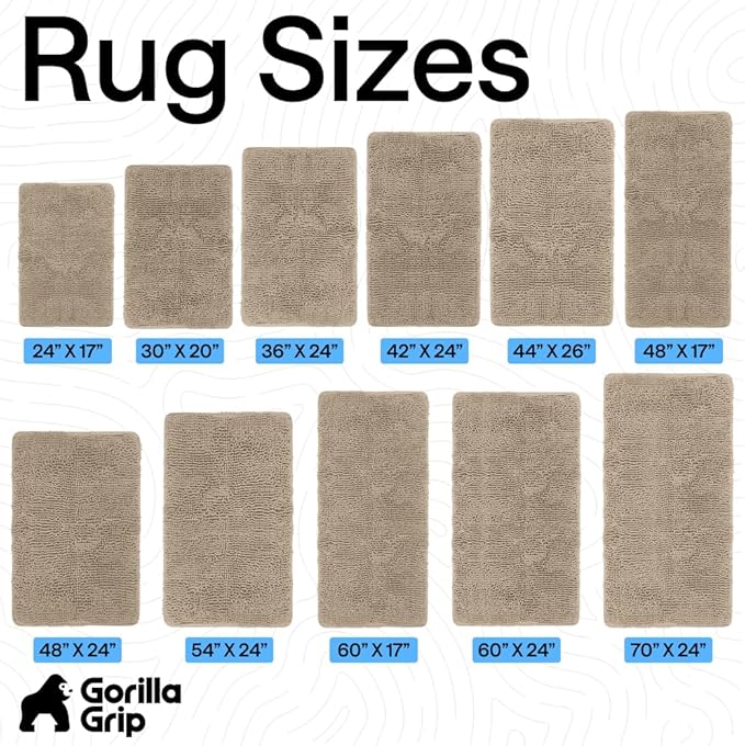 GORILLA GRIP Bath Rug Mat 60x24, Thick Absorbent Chenille, Quick Dry Microfiber Mats, Rubber Backing Washable Shower Floor Rugs, Bathmat Runner, US Designed Bathroom Home Decor Accessories Gray Beige