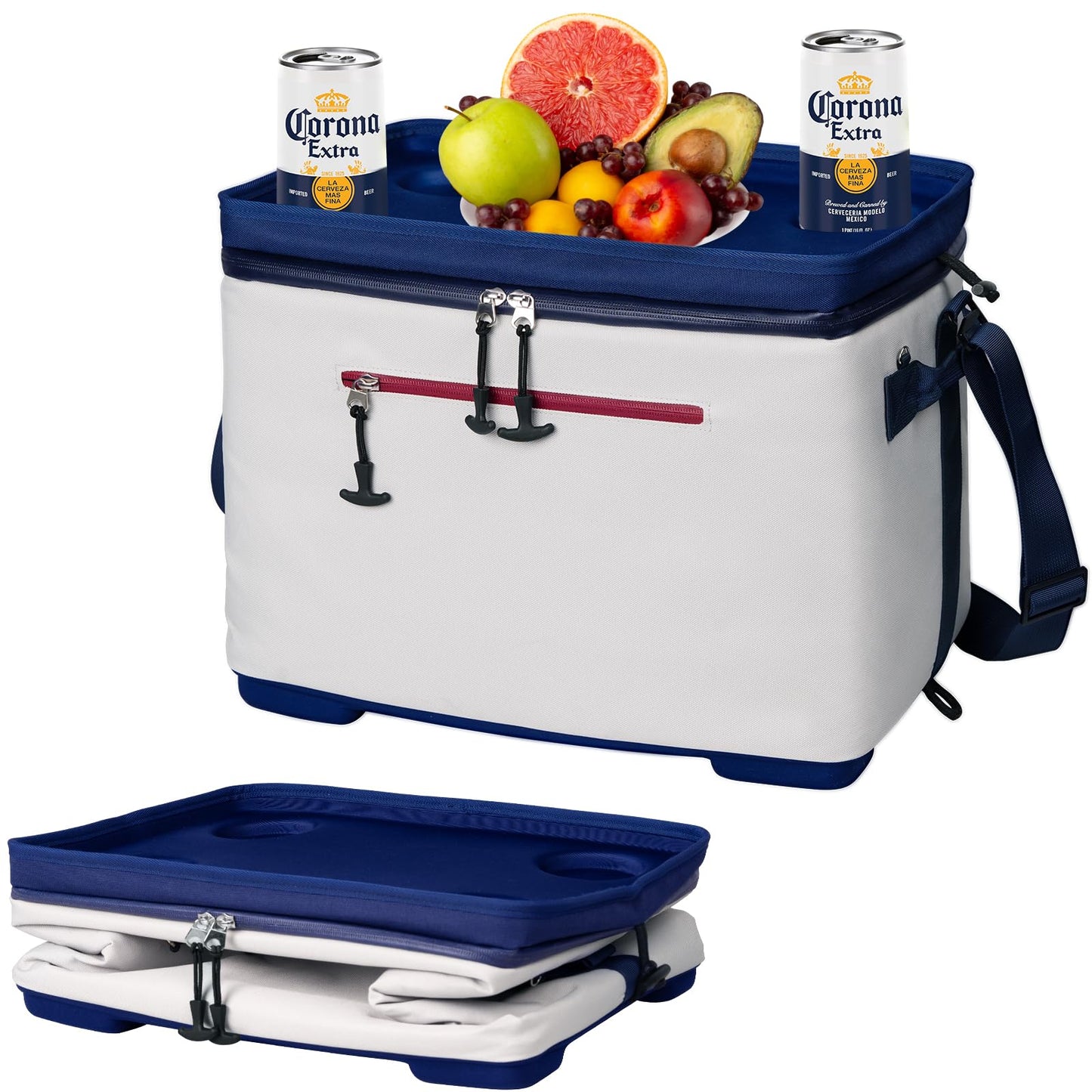 ADDIMOR 42 Can Collapsible Cooler Box, Versatile Insulated Leakproof Cooler Bag with Lids and 4 Cup Holder, Large Ice Chest for Beach Travel, Camping, Picnic
