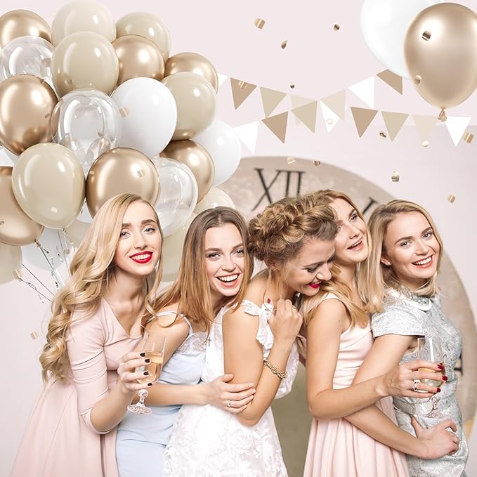 60pcs 12inch Beige White Gold Balloons, Metallic Gold Sand White Cream Beige Balloons for Engagement Wedding Baby Bridal Shower Birthday Party Decorations