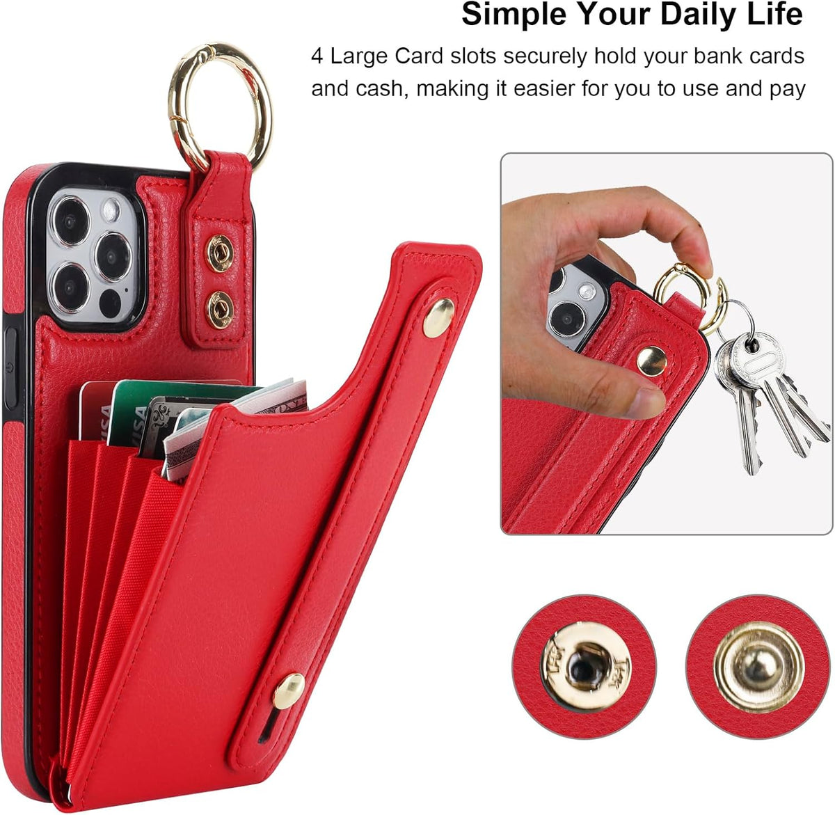 Folosu 12/12 6.1 Inch for iPhone Pro Wallet Case with Card Holder, Hand Wrist Strap Loop Holder Kickstand, RFID
