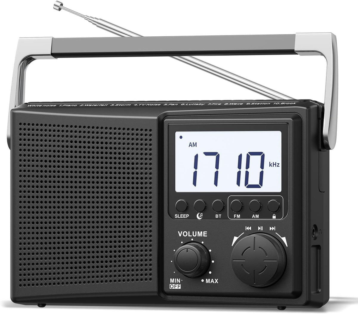 LEOTEC Operated,10 AM FM Radio with Bluetooth,Portable Radio Strong Reception,Plug in Wall,Battery White Noise