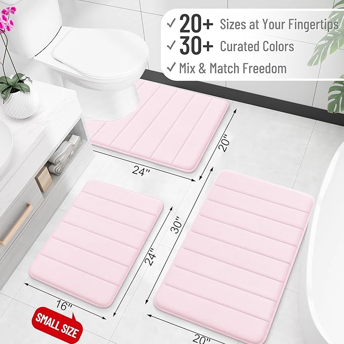 OLANLY Memory Foam Long Bathroom Rugs Runner 47x24, Super Soft Absorbent Bath Mat, Quick Dry, Machine Washable Shower Floor Rugs, Bathmat Carpet, Bathroom Home Decor Accessories, Pink