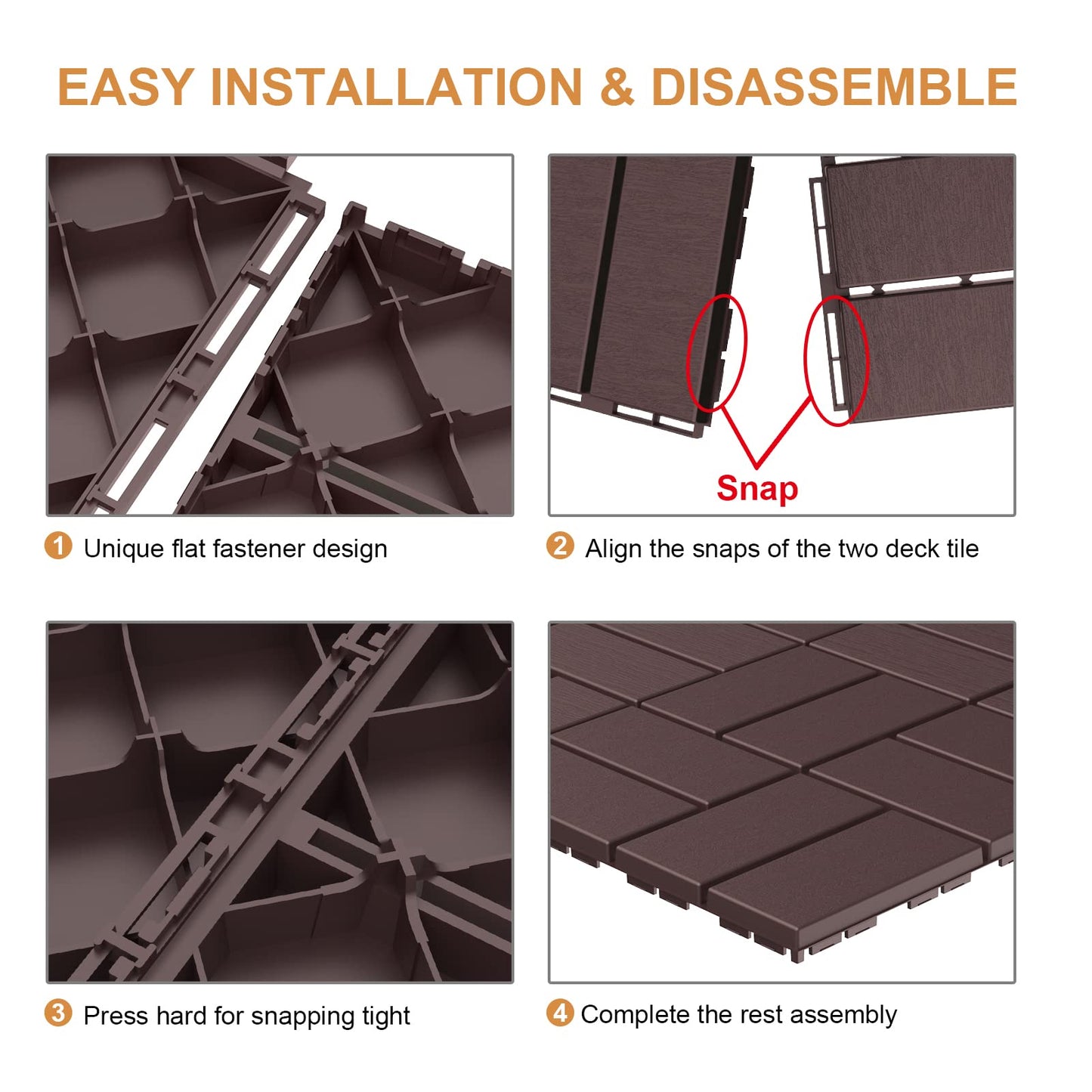Goovilla Plastic Interlocking Deck Tiles, 27 Pack Outdoor Patio Flooring, 12"x12" Interlocking Decking Tile Outdoor All Weather Use, Waterproof Patio Pavers for Pool Balcony Backyard Porch, Dark Brown