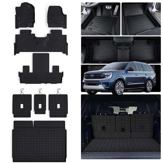 AltraVos Floor Mats for 2025 Ford Expedition MAX 7 Seats, 2nd Row Bench Seat Floor Liner & Cargo Mat with Baskrest Mat Full Set of Car Mats for Expedition Max (7 Seats)
