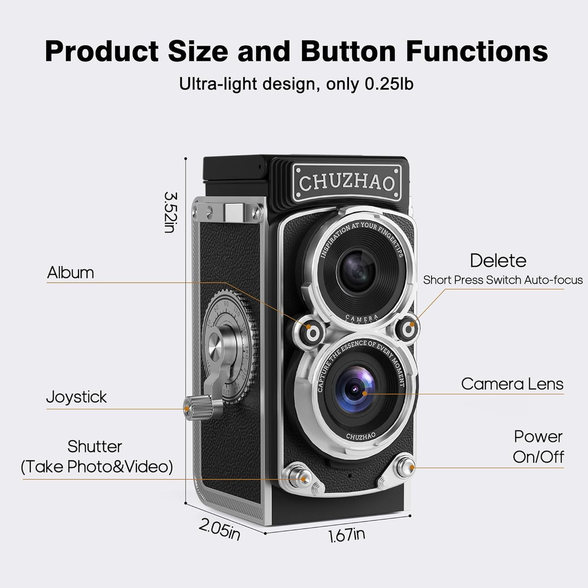JOYTRIP 1080P 12MP 16 CHUZHAO Vintage Mini Digital Camera, Portable TLR Style Retro Point and Shoot Compact Small