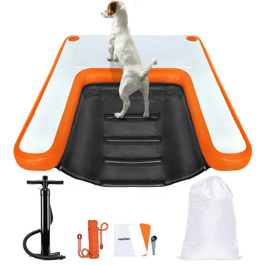 VOFiTNY Inflatable Dog Pool Ramp Portable Floating Ladder for Dogs, Puppy Docks, and Water Plank for Inground Pools and Lakes (4ft x 3.3ft x 4in, Orange)