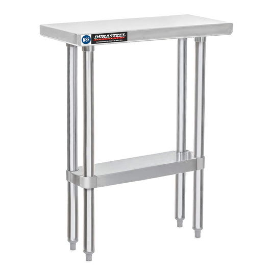 DuraSteel NSF Commercial Kitchen Table - 30 x 12 Inch Cooking Prep Stainless Steel Kitchen Island Workstation with Adjustable Under Shelf - Heavy Metal Workbench For Restaurant, Home, Garage