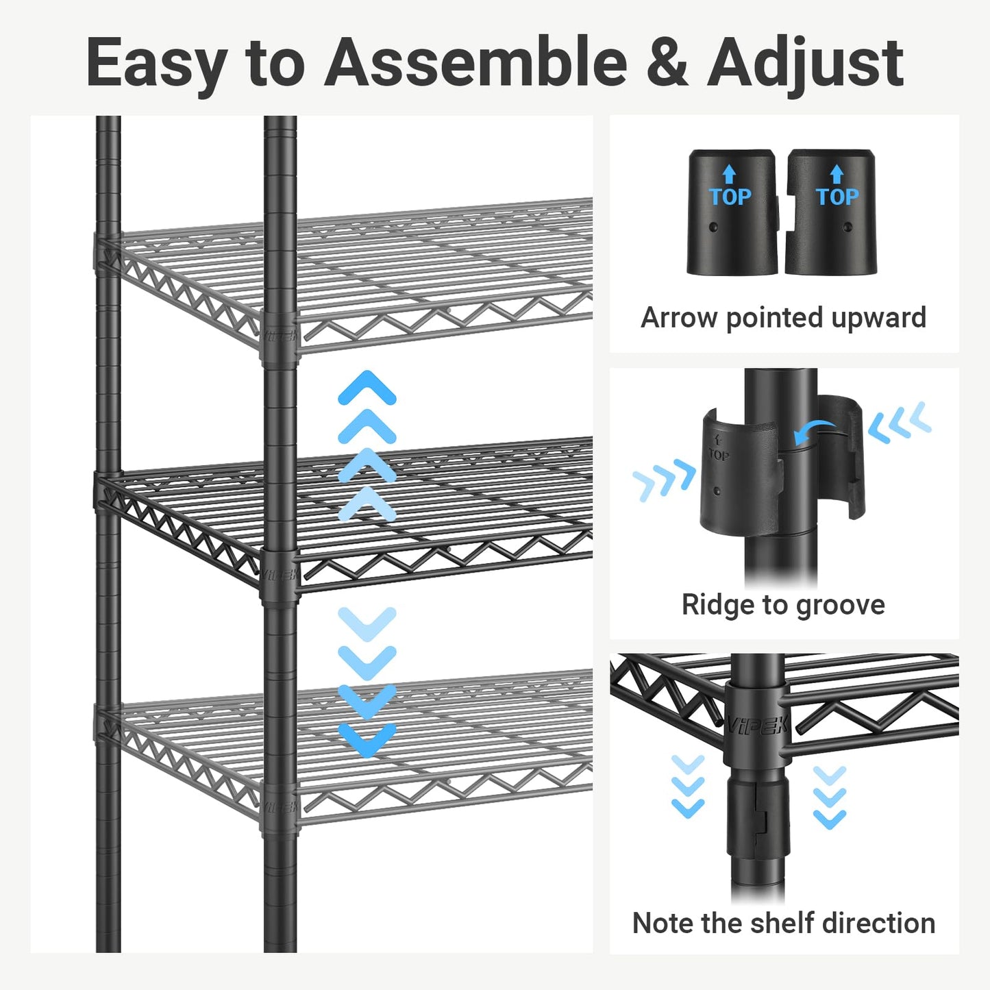 VIPEK S1 Shoe Rack, 8-Tier Metal Durable Shoe Organizer, Heavy Duty Large Capacity Up to 24 Pairs, Adjustable & Detachable Shoe Shelves for Entryway/Bedroom/Closet, Holds Up to 544 lbs, Black