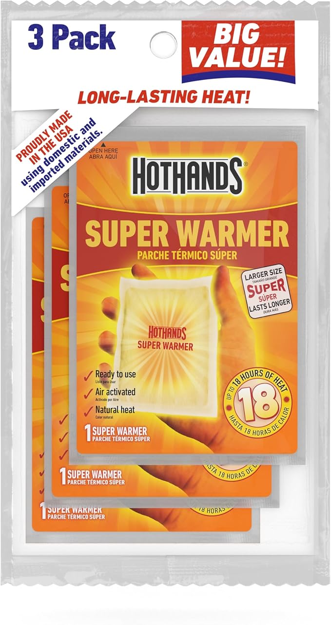 HotHands Body & Hand Super Warmers - Long Lasting Natural Odorless Air Activated Warmers - Up to 18 Hours of Heat - 3 Individual Warmers