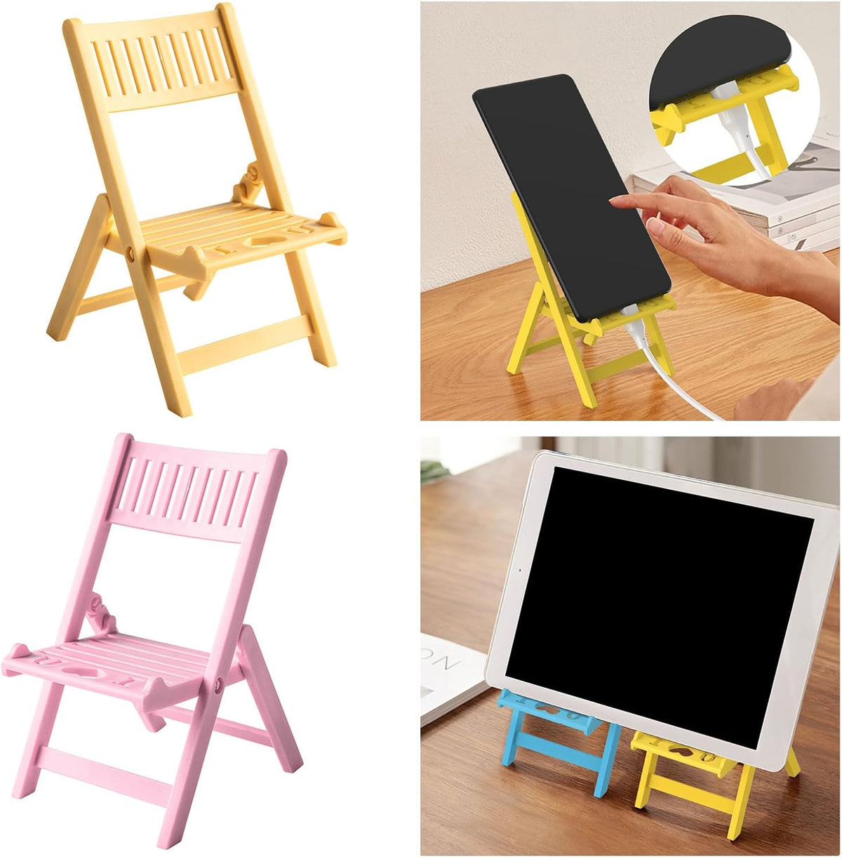 Generic Chair Shape Cellphone Stand,Plastic Desktop Phone Dock Holder Fit for Most Smartphones Tablet Portable Folding