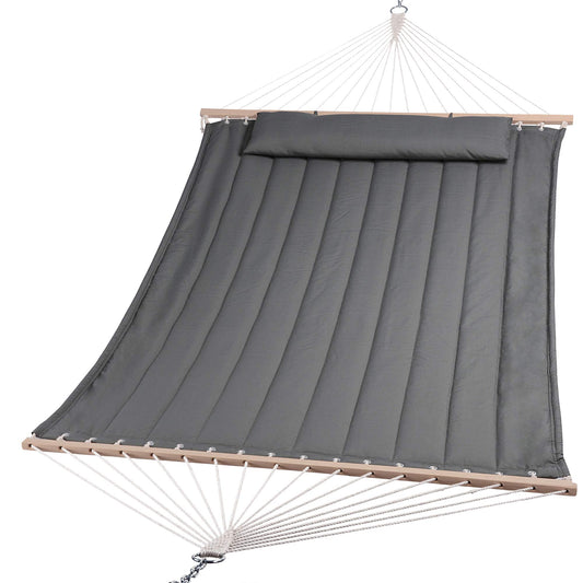 SUNCREAT Heavy Duty Hanging Tree Hammock, 475 lbs Capacity, Two Person Hammock with Large Soft Pillow, Tree Hooks, Gray