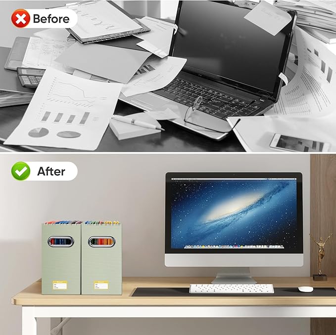 BALEINE File Organizer Box, Cardboard File Folder Organizer with Handle for Letter Size, Portable Collapsible Hanging Filing Box for Home Office Document Storage (2 Pack, Beige)