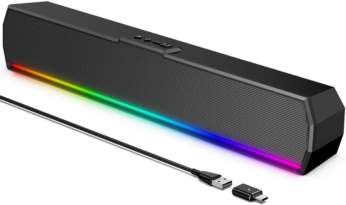 Kunodi USB Computer Speakers for Desktop Monitor, PC Speakers with Stereo Sound, Colorful Light Modes, Plug & Play, USB
