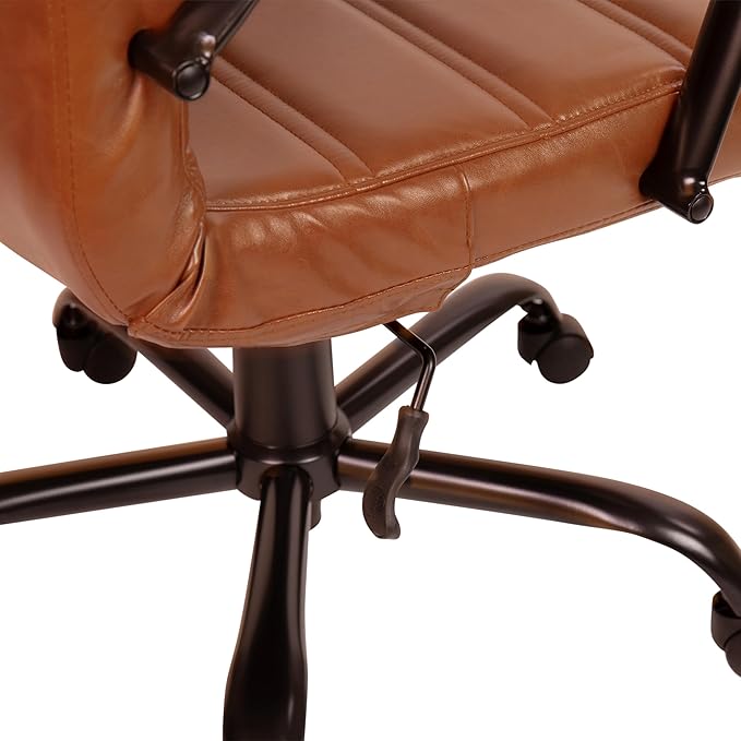 Flash Furniture Whitney Mid-Back Desk Chair - Brown LeatherSoft Executive Swivel Office Chair with Black Frame - Swivel Arm Chair