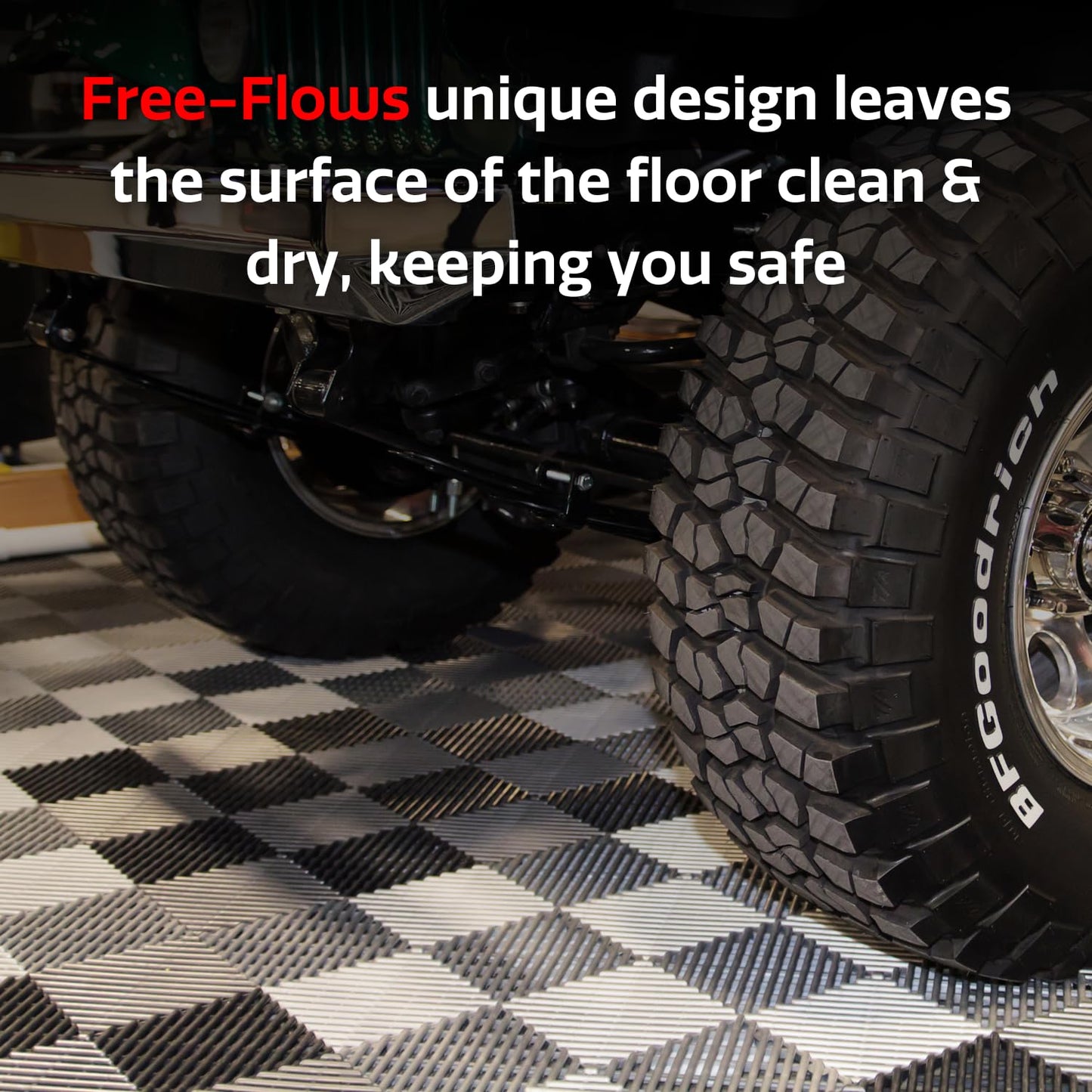 Big Floors RaceDeck Garage Floor Tiles, Interlocking Garage Flooring, Free-Flow Open Rib Self-Draining Heavy-Duty Copolymer Modular Tile (Red, 48 Pack of 12 x 12" Tiles, 48 Sq Ft)