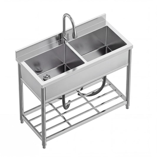 42" x 22" Freestanding Stainless Steel Utility Sink with Pull Down Faucet and Workbench Top, Extra Wide Basin for Laundry Room, Garage, or Workshop