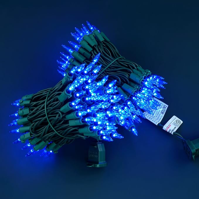 YULETIME 200 Blue Christmas Lights, Pack of 2 Strands of 21 ft 100 Count UL Certified Mini String Light (Blue - Green Wire)