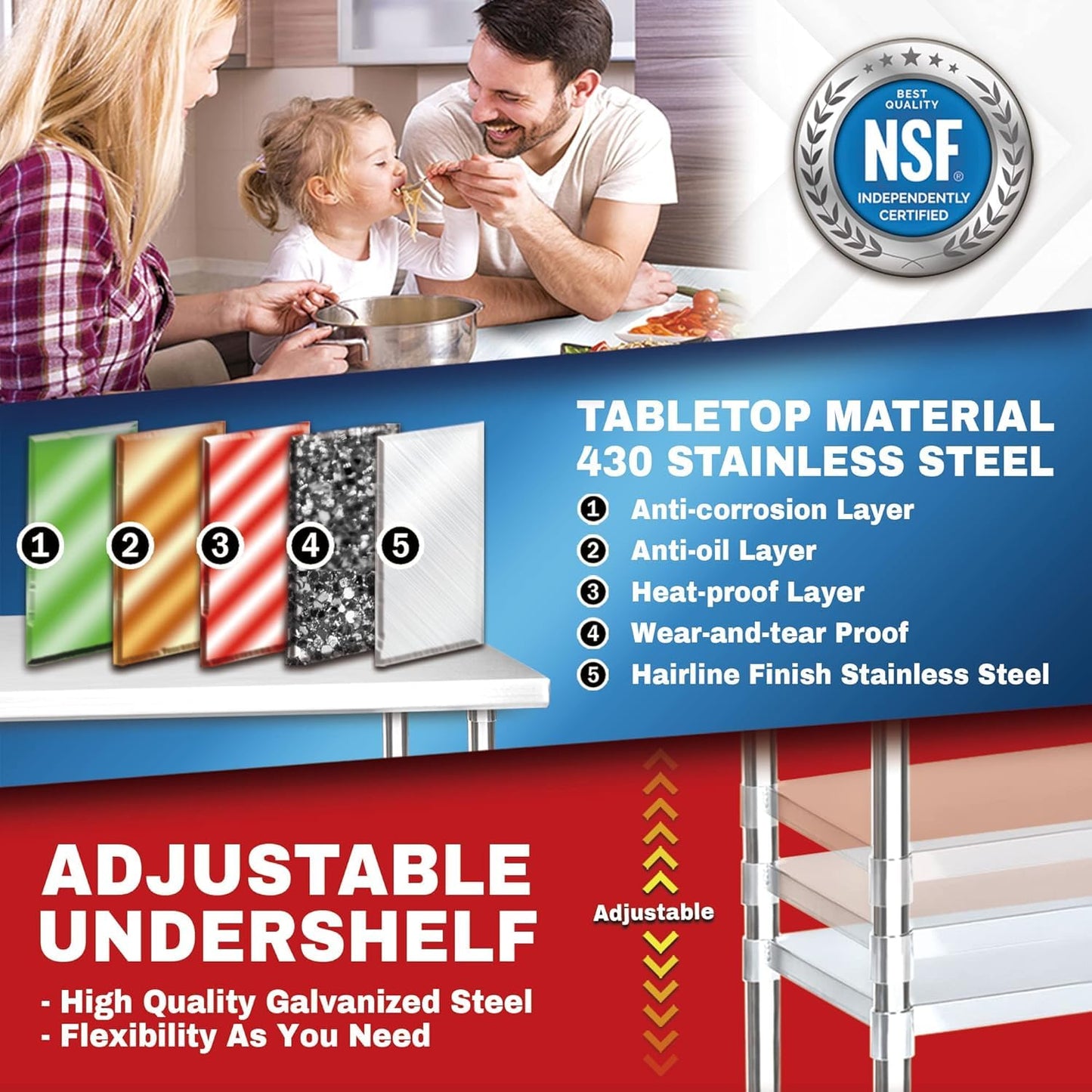 DuraSteel 30x60 Stainless Steel Work Table - NSF Commercial Prep Metal Table - Outdoor Pizza Oven Stand w/Under Shelf - Kitchen Island Laundry Utility Garage Microwave Stand Large Rolling Storage Cart