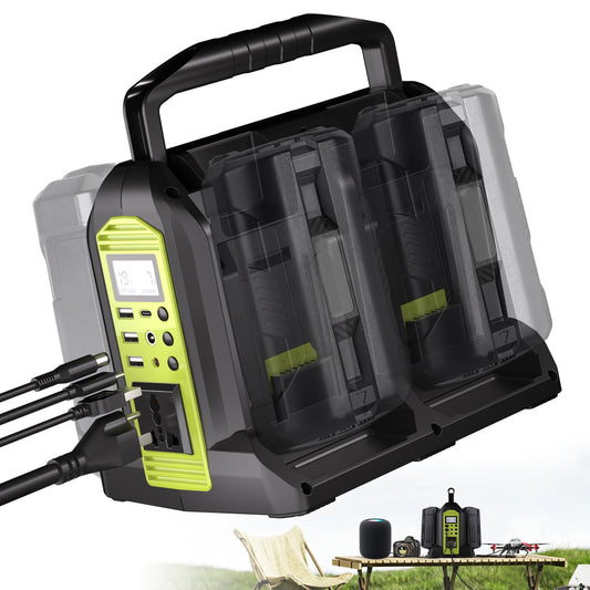 350W Power Inverter 4 Port Pure Sine Wave Inverter Compatible with Ryobi 40V Li-ion Battery, DC 40V to AC 120V with AC Outlet, USB Port, Type-C Port, 300LM LED Light for Camping Emergency
