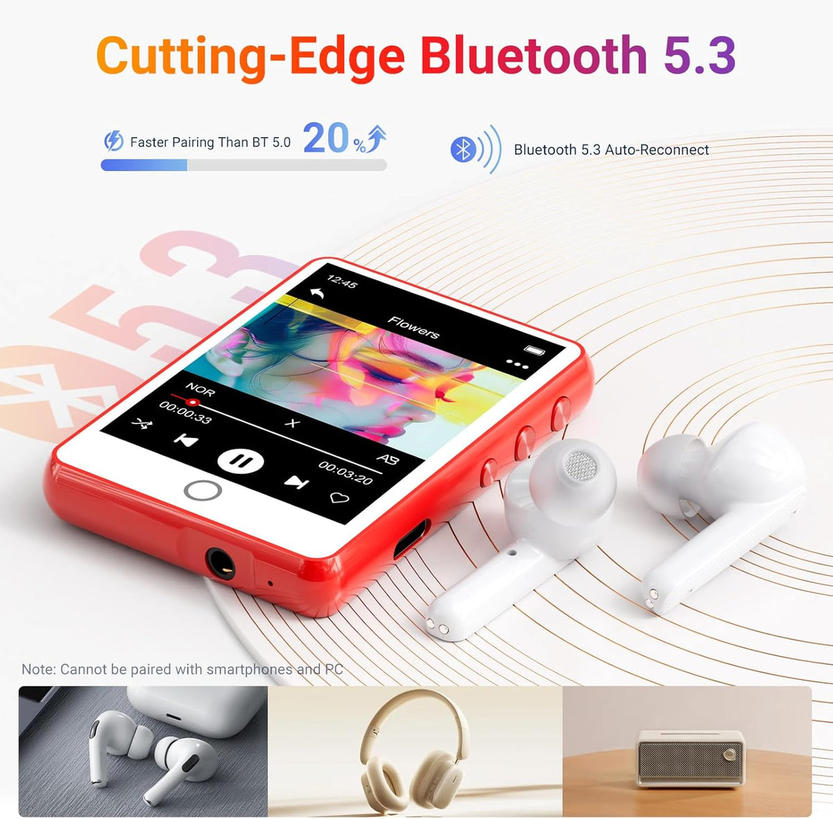 MECHEN 128GB MP3 5.3 2.4" 512GB Player Bluetooth with Full Touch Screen Portable Digital Music Player with HD SpeakerFM